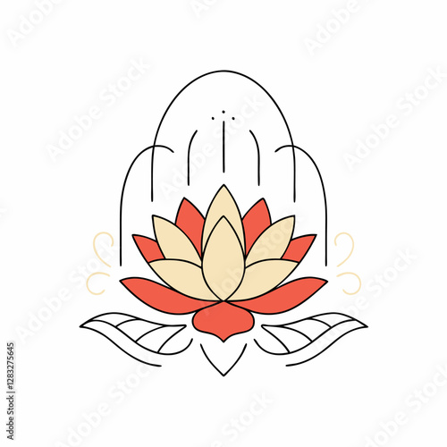 Elegant Lotus Flower Line Art - Coral & Cream - Spa, Yoga.