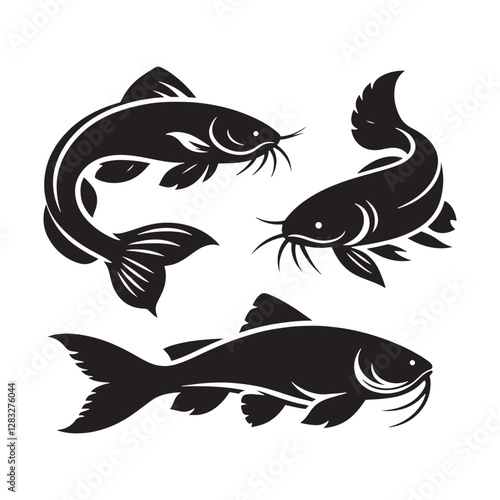 Traditional Catfish silhouette, staying true to its natural form - Catfish illustration - Minimalist Catfish vector - Fish silhouette
