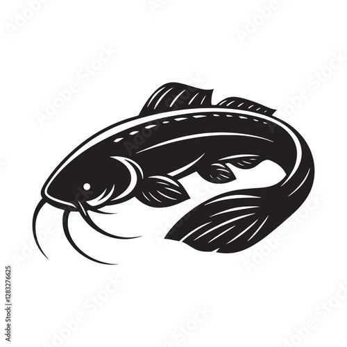 Underwater Catfish silhouette, representing life beneath the water’s surface - Catfish illustration - Minimalist Catfish vector - Fish silhouette
