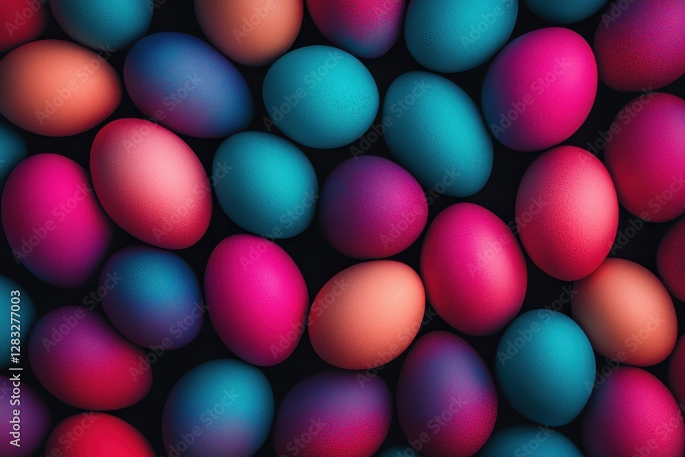 Colorful pastel eggs scattered on a dark surface for Easter celebrations in springtime Colorful pastel eggs scattered on a dark surface for Easter celebrations in springtime