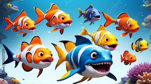 A group of fish are swimming in the ocean