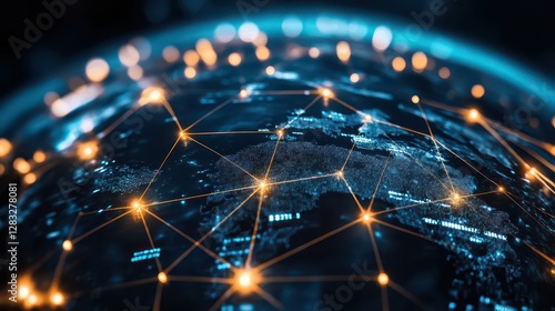 Globe with glowing network lights representing global e-commerce interconnectedness