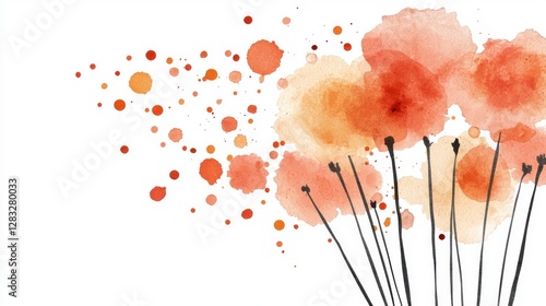 Abstract Watercolor Orange Brown Flowers on White