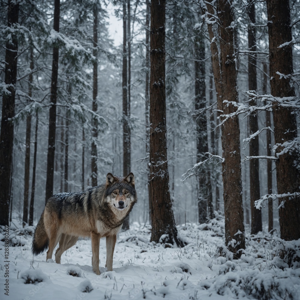 Naklejka premium wolf in winter forest