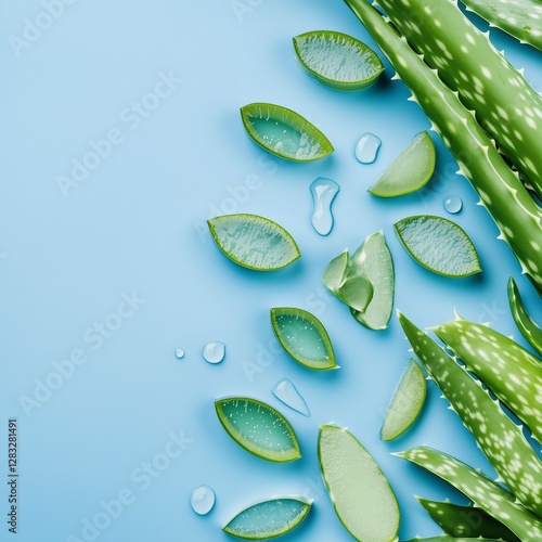 Aloe vera fresh leaves. green leaf with water drops