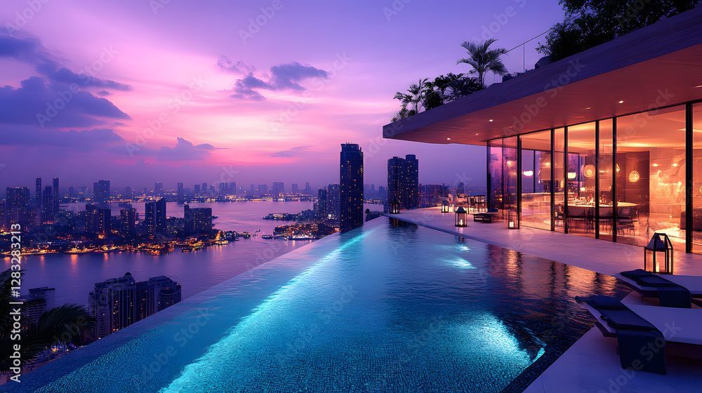 Fototapeta premium a pool with a view of the city