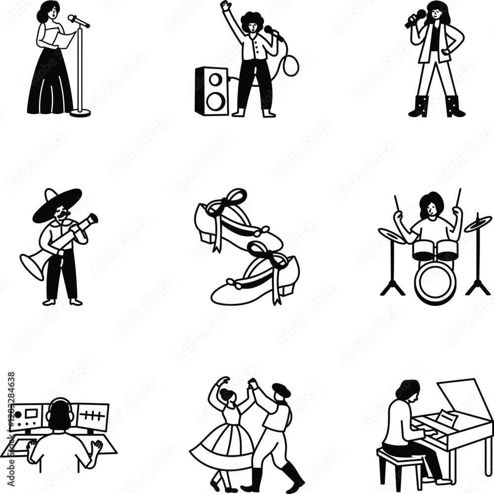 Obraz premium Collection of Hand Drawn Music Characters Icons