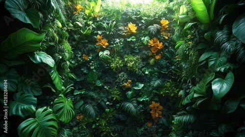 Fototapeta Naklejka Na Ścianę i Meble -  Lush Tropical Wall Garden Pathway