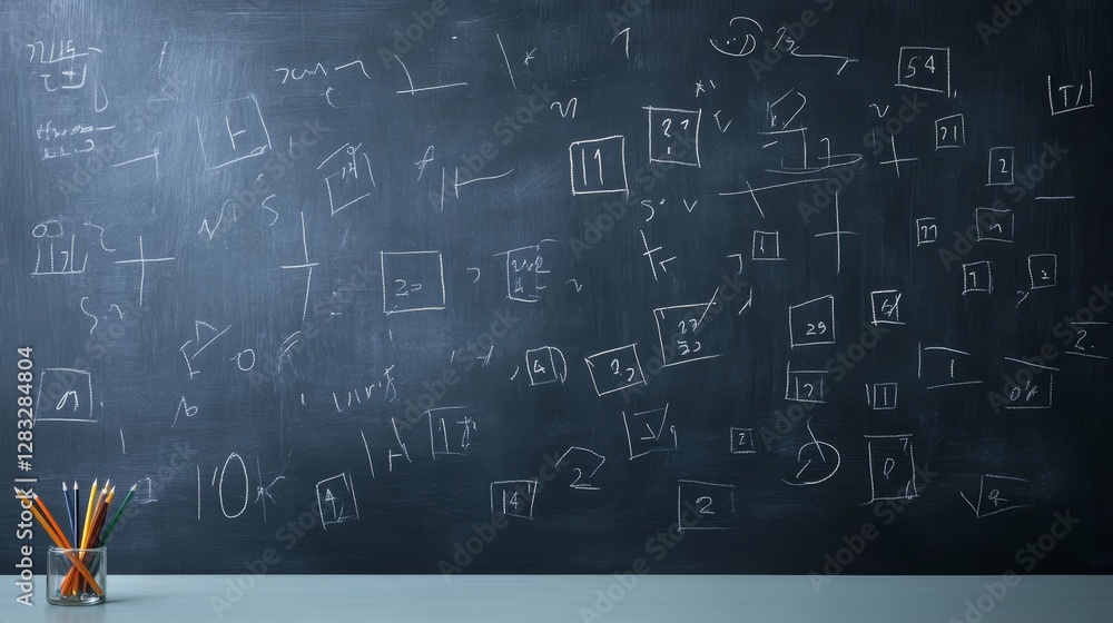 Fototapeta premium Abstract Blackboard Filled with Mathematical Symbols and Equations