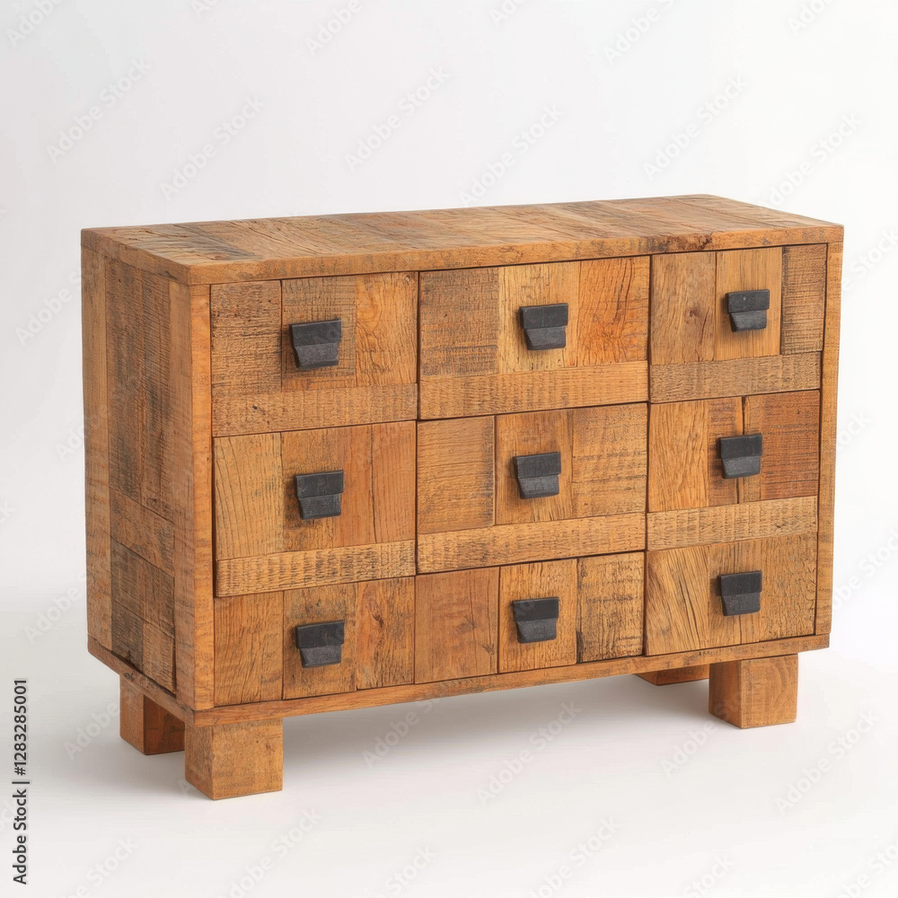 Rustic wooden storage cabinet with multiple drawers and metal handles, perfect for home organization Rustic wooden storage cabinet with multiple drawers and metal handles, perfect for home organization
