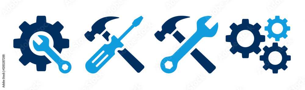 Service, repair and tool icons set. Wrench, screwdriver, hammer and gear icon. Service, repair and tool icons set. Wrench, screwdriver, hammer and gear icon.