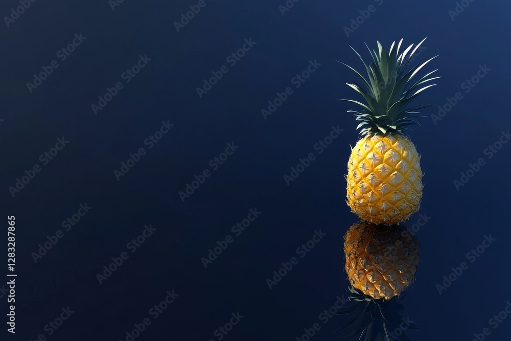 Fresh Pineapple with Glossy Reflection on Dark Background Fresh Pineapple with Glossy Reflection on Dark Background