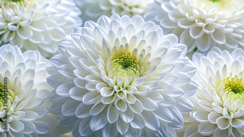Elegant white chrysanthemum blooms, captured in high-resolution macro photography, following the rule of thirds. Elegant white chrysanthemum blooms, captured in high-resolution macro photography, following the rule of thirds.