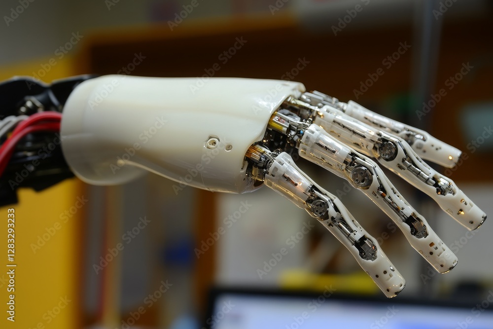Fototapeta premium Robotic Prosthetic Hand Model with Intricate Mechanical Design