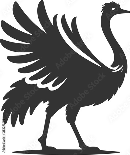 Ostrich standing with wings slightly spread animal vector silhouette