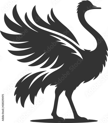 Ostrich standing with wings slightly spread animal vector silhouette