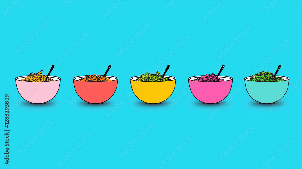 Low carb salad bowls flat illustration with a chaotic design, high fidelity, suitable for diverse culinary projects. Low carb salad bowls flat illustration with a chaotic design, high fidelity, suitable for diverse culinary projects.