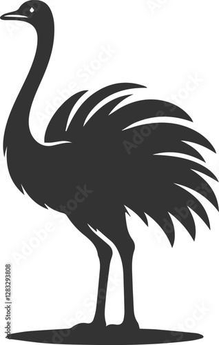 Ostrich standing with wings slightly spread animal vector silhouette