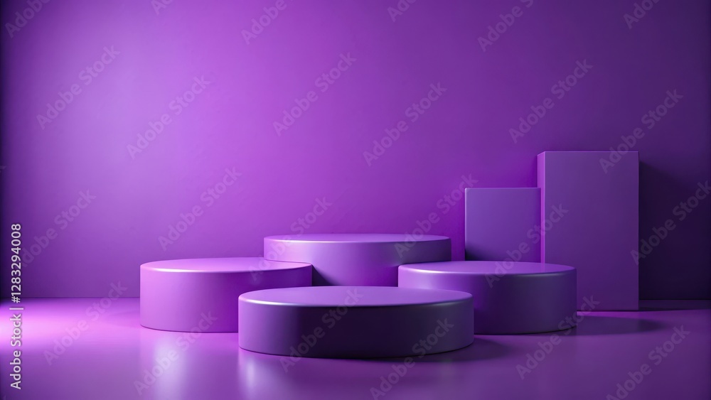 Minimalist purple podiums on empty background for product display, display, modern, display, modern, sophistication Minimalist purple podiums on empty background for product display, display, modern, display, modern, sophistication