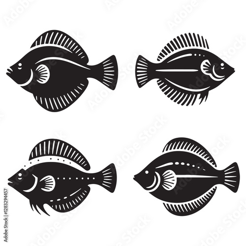 Smooth-lined Flounder silhouette, ideal for contemporary artwork - Flounder illustration - Minimalist Flounder vector - Fish silhouette
