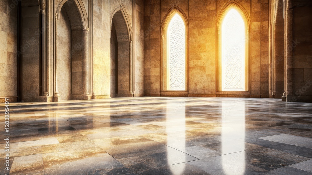 Obraz premium Grand Interior of Historic Cathedral with Warm Sunlight Streaming In