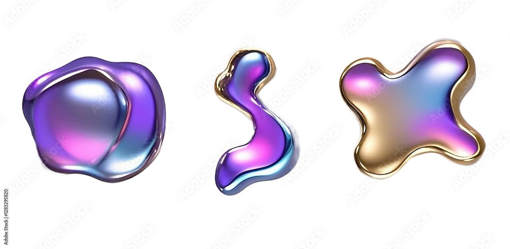 Metallic - sheen Irregular Shapes Three irregularly shaped objects with a metallic sheen. The color is mainly purple, mixed with blue and gold hues, presenting a magnificent iridescent effect. Metallic - sheen Irregular Shapes Three irregularly shaped objects with a metallic sheen. The color is mainly purple, mixed with blue and gold hues, presenting a magnificent iridescent effect.
