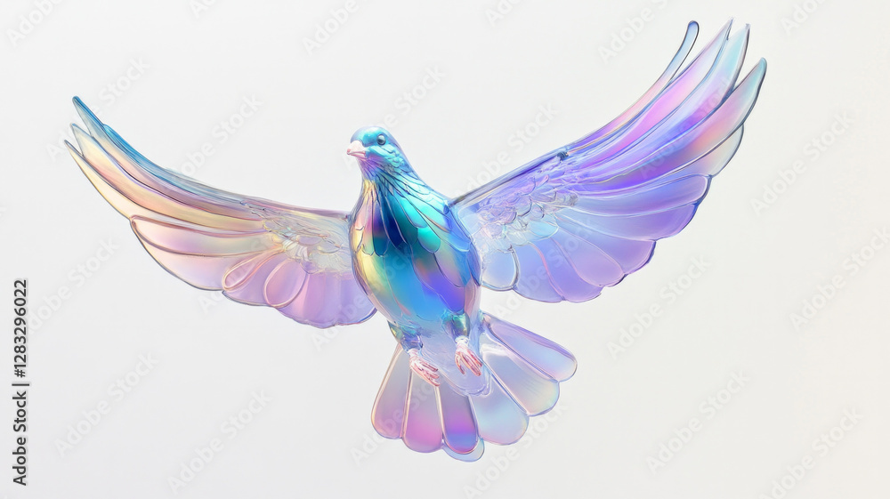 Fototapeta premium A bird with rainbow colored wings flying in the air