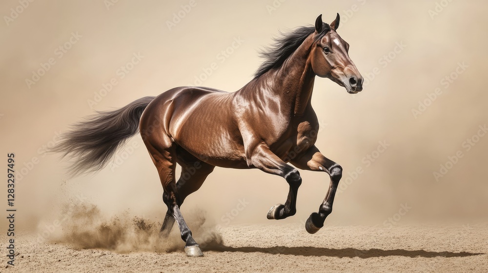 Fototapeta premium Galloping Horse In Motion, Strength And Elegance Shown. Power And Speed.