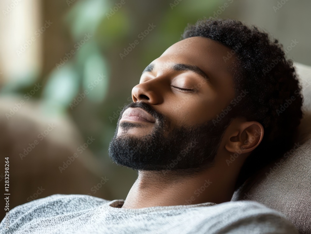 Obraz premium A man enjoying a peaceful moment of relaxation on a cozy sofa 