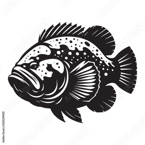 Deep-sea Goliath Grouper silhouette, ideal for marine lovers - Goliath Grouper illustration - Minimalist Goliath Grouper vector - Fish silhouette
