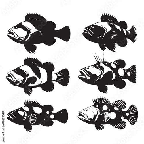 Refined Goliath Grouper silhouette, a polished marine-inspired vector - Goliath Grouper illustration - Minimalist Goliath Grouper vector - Fish silhouette

