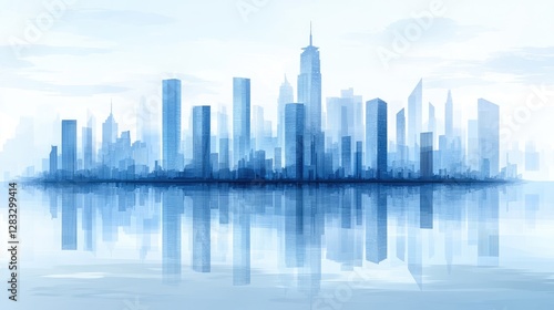 Wallpaper Mural Abstract city skyline reflected on water.  Possible use stock photo Torontodigital.ca