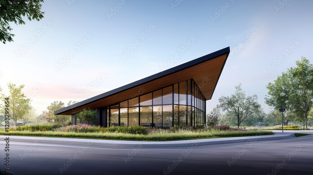 Modern Architectural Design of a Minimalist Building with Glass Facade Modern Architectural Design of a Minimalist Building with Glass Facade