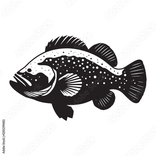 Dramatic Goliath Grouper silhouette, full of contrast and depth - Goliath Grouper illustration - Minimalist Goliath Grouper vector - Fish silhouette
