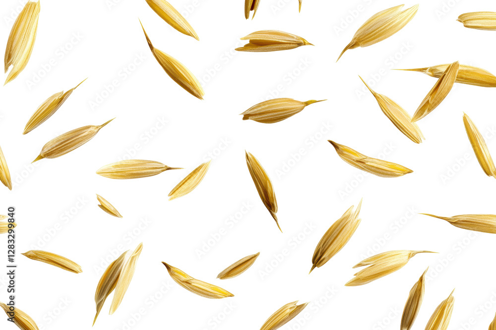 Flying rice grains captured in mid-air display, cut out Flying rice grains captured in mid-air display, cut out