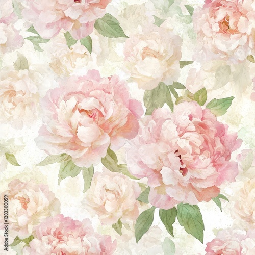 Ethereal Bloom: A seamless pattern of delicate pink peonies, with soft watercolor style, evoking feelings of spring and gentle beauty.
