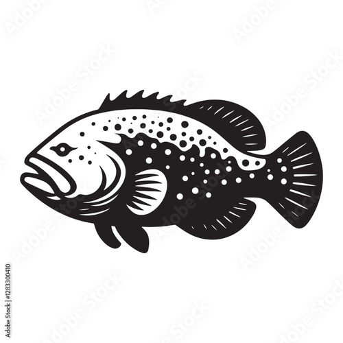 Shadowed Goliath Grouper silhouette, deep contrast and bold design - Goliath Grouper illustration - Minimalist Goliath Grouper vector - Fish silhouette
