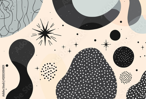 various shapes and sizes, including circles, stars, and lines, arranged in a visually appealing composition.