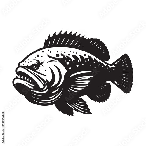 Bold Goliath Grouper silhouette, showcasing ocean strength - Goliath Grouper illustration - Minimalist Goliath Grouper vector - Fish silhouette
