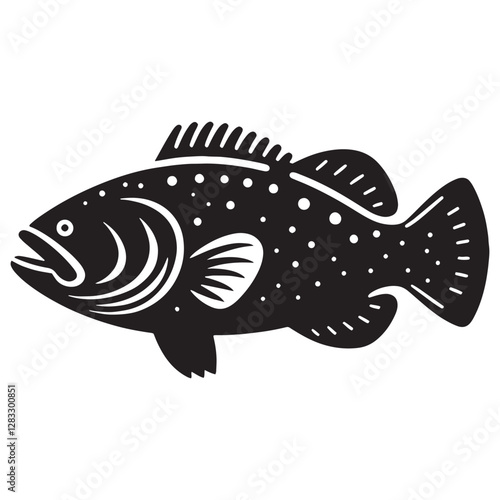 Dynamic Goliath Grouper silhouette, a powerful marine design - Goliath Grouper illustration - Minimalist Goliath Grouper vector - Fish silhouette
