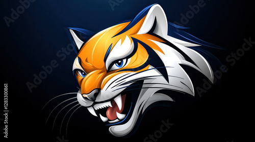 Wallpaper Mural aggressive and elegant tiger mascot logo with detailed features and fierce expression, set against dark background. design highlights tiger sharp eyes and bold stripes Torontodigital.ca