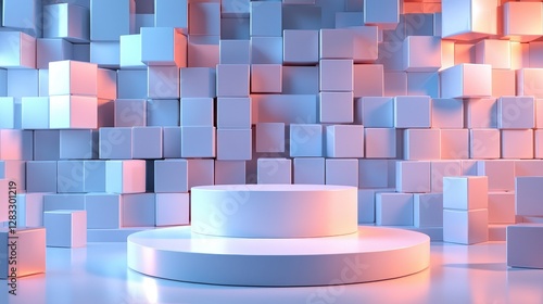 Abstract Artistic Display of White Podium with Cube Background