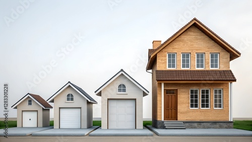 house on a white background  This image shows a house built from building blocks with each block labeled with a cost