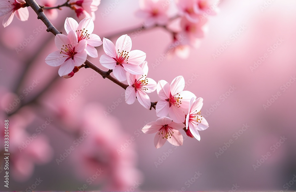 Obraz premium Nature Blended With Soft Pink Hues Of A Blossoming Tree Against A Blurred Springtime Art Backdrop. 00002