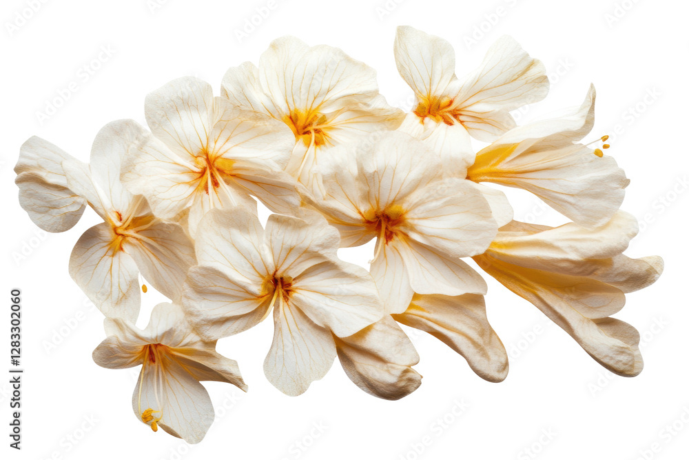 Fototapeta premium Beautiful white flowers in flight pattern display, cut out