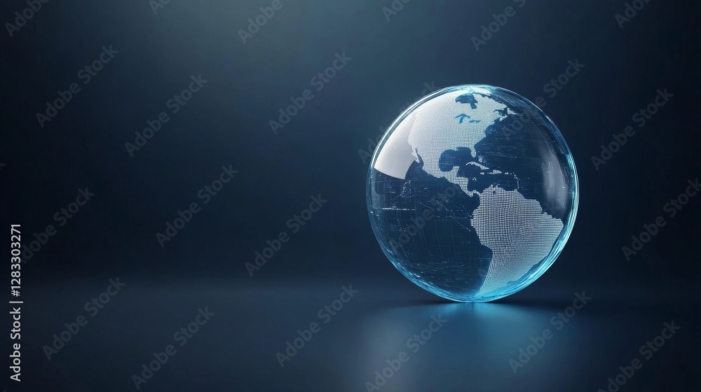 Fototapeta premium Transparent Globe on Dark Background Reflecting World Map Details