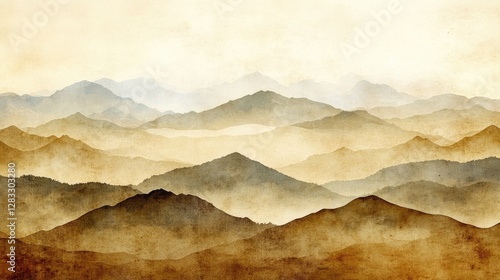 Abstract misty mountain range landscape, artistic, tranquil view