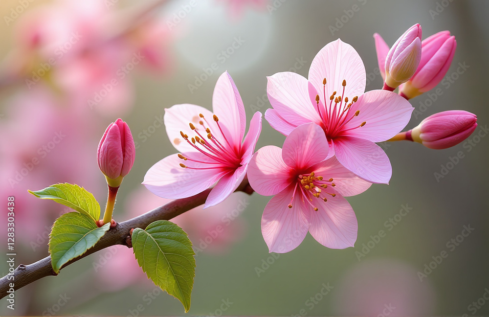 Fototapeta premium Kirschblütenzweig Is Used As A Banner With Its Delicate Shape And Vibrant Color Evoking A Sense Of Springtime And New Beginnings Slowly. 00002