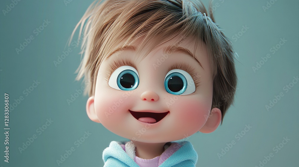 Cute Smiling Cartoon Toddler With Big Eyes And Rosy Cheeks. Cheerful And Innocent Face. Cute Smiling Cartoon Toddler With Big Eyes And Rosy Cheeks. Cheerful And Innocent Face.