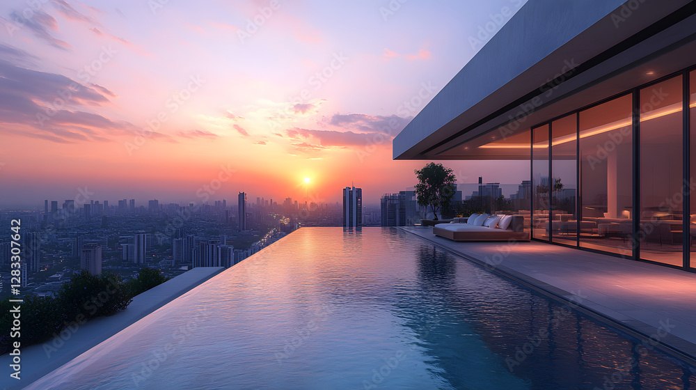 a pool with a view of the city a pool with a view of the city
